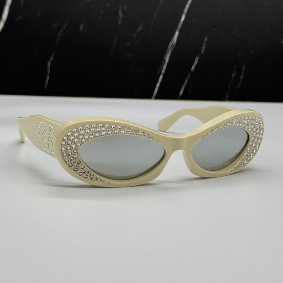 NEW VALENTINO VLS-178E IVORY WITH CRYSTAL SILVER OVAL SUNGLASSES VALENTINO main image 5